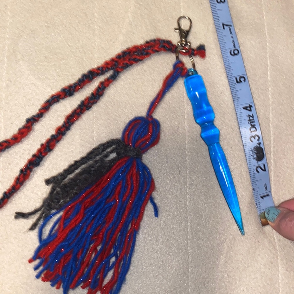 Blue with red accents resin self-defense keychain